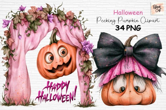 Download Halloween Peeking Pumpkin Clipart PNG - Premium Bundle
