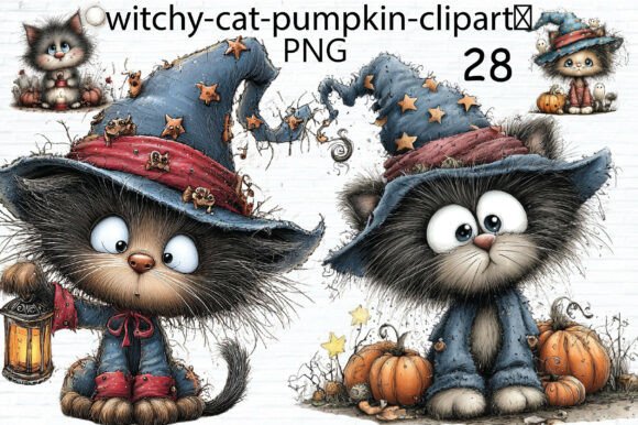 Download Cute Witchy Cat Pumpkin Clipart PNG - Premium Bundle